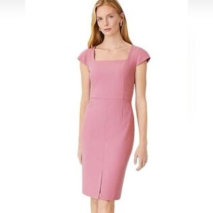 NWT Ann Taylor Square Neck Cap Sleeve Pink Shift Dress Size 2